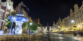 2026 Baltic See Golf Cruise Vacation Package Neptune Fountain on Dluga Street in Gdansk - PerryGolf + Azamara Cruises
